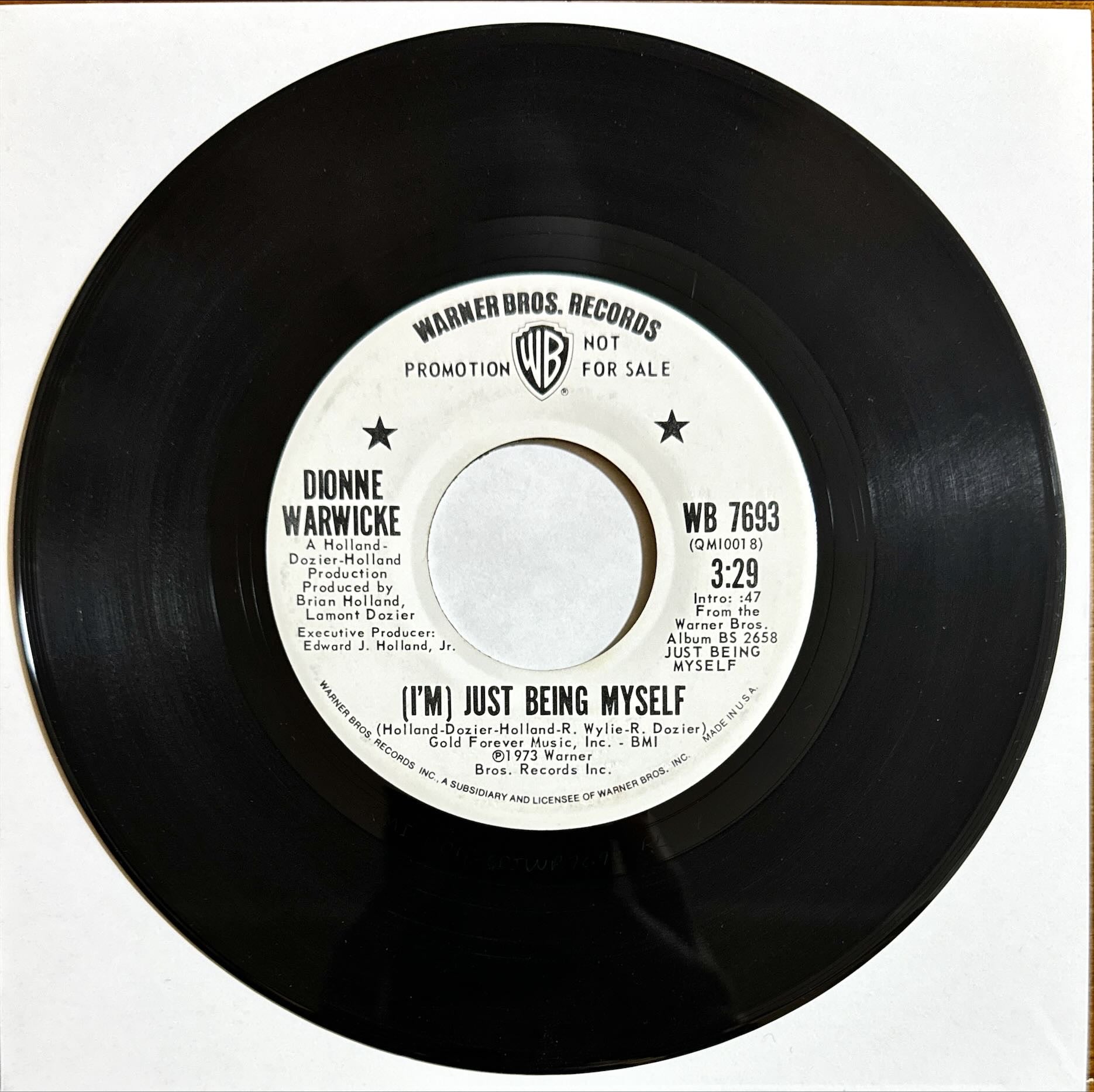 Dionne Warwicke – You're Gonna Need Me / (I'm) Just Being Myself (Warner Bros. Records US Promo) 7inch