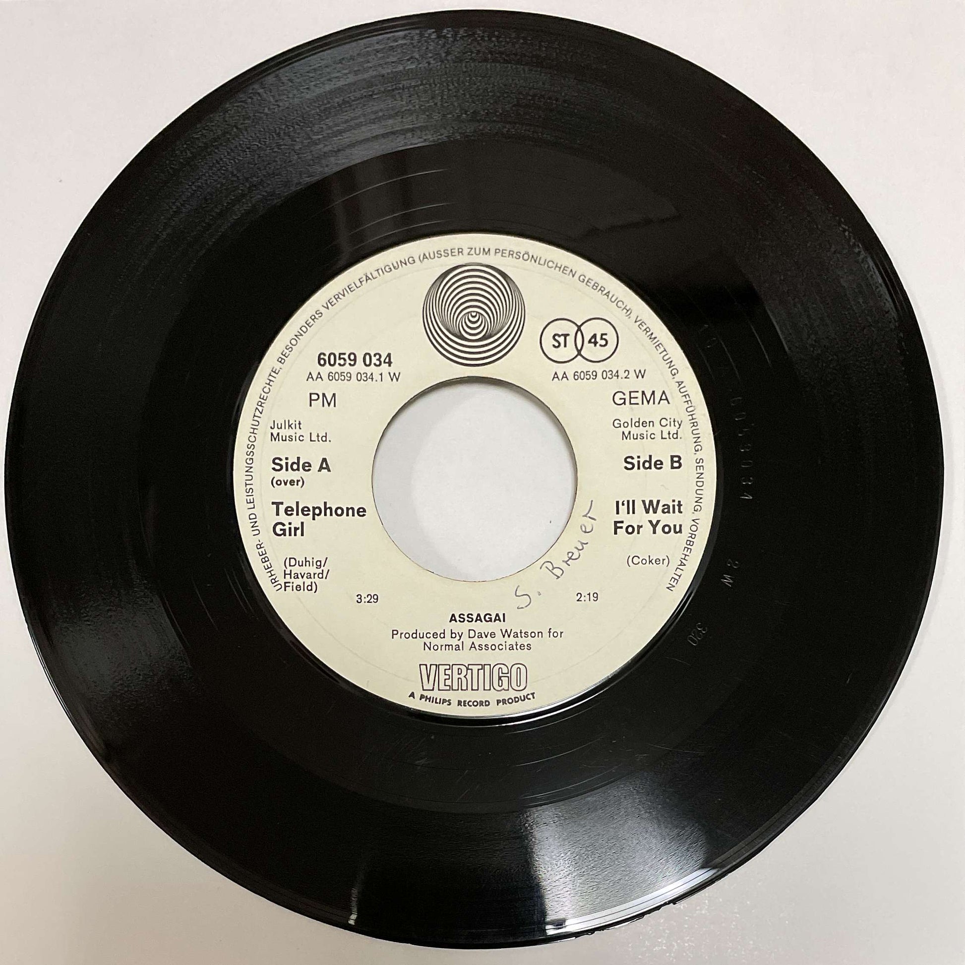 Assagai – Telephone Girl / I'll Wait For You (Vertigo) 45