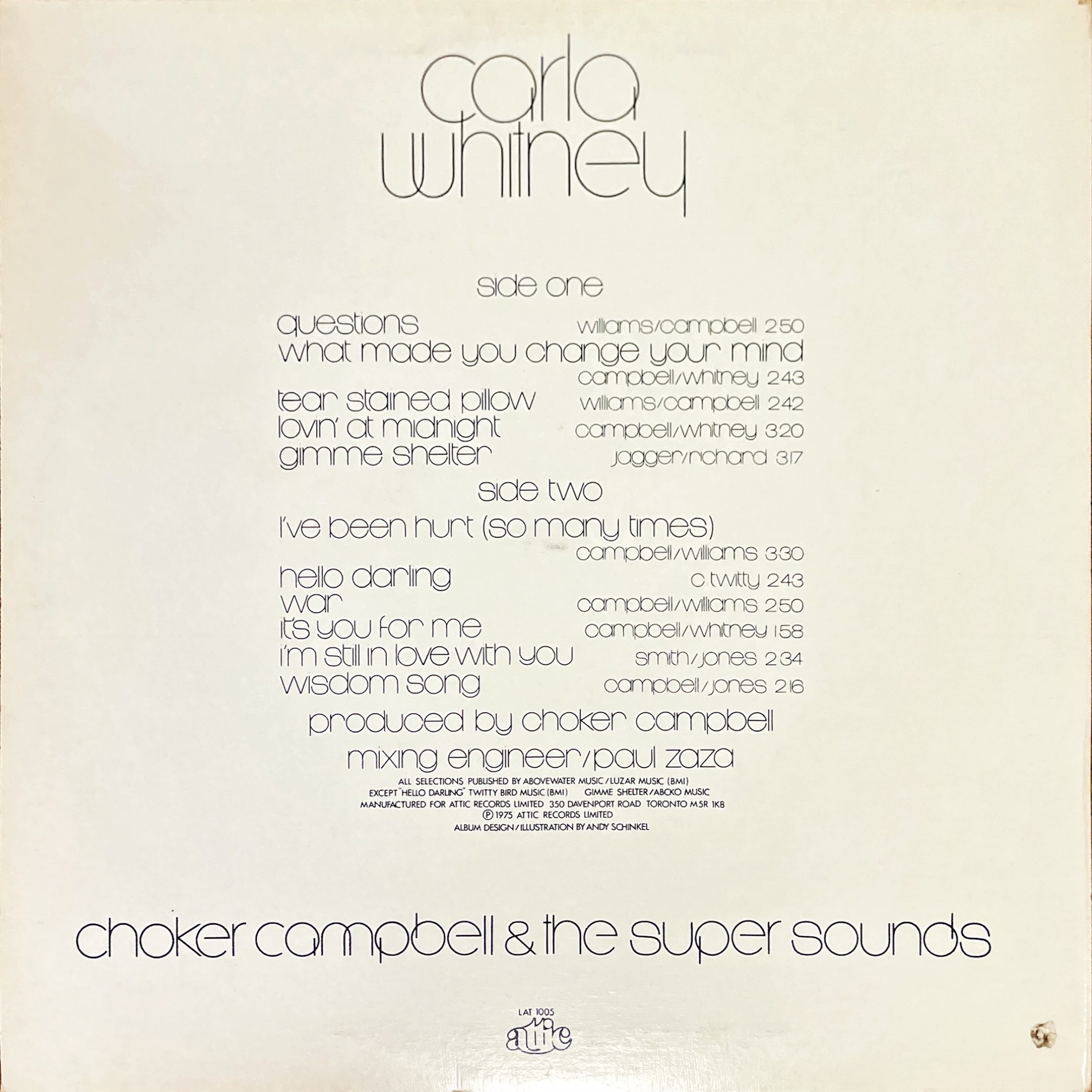Carla Whitney – Choker Campbell & The Super Sounds ( Attic )