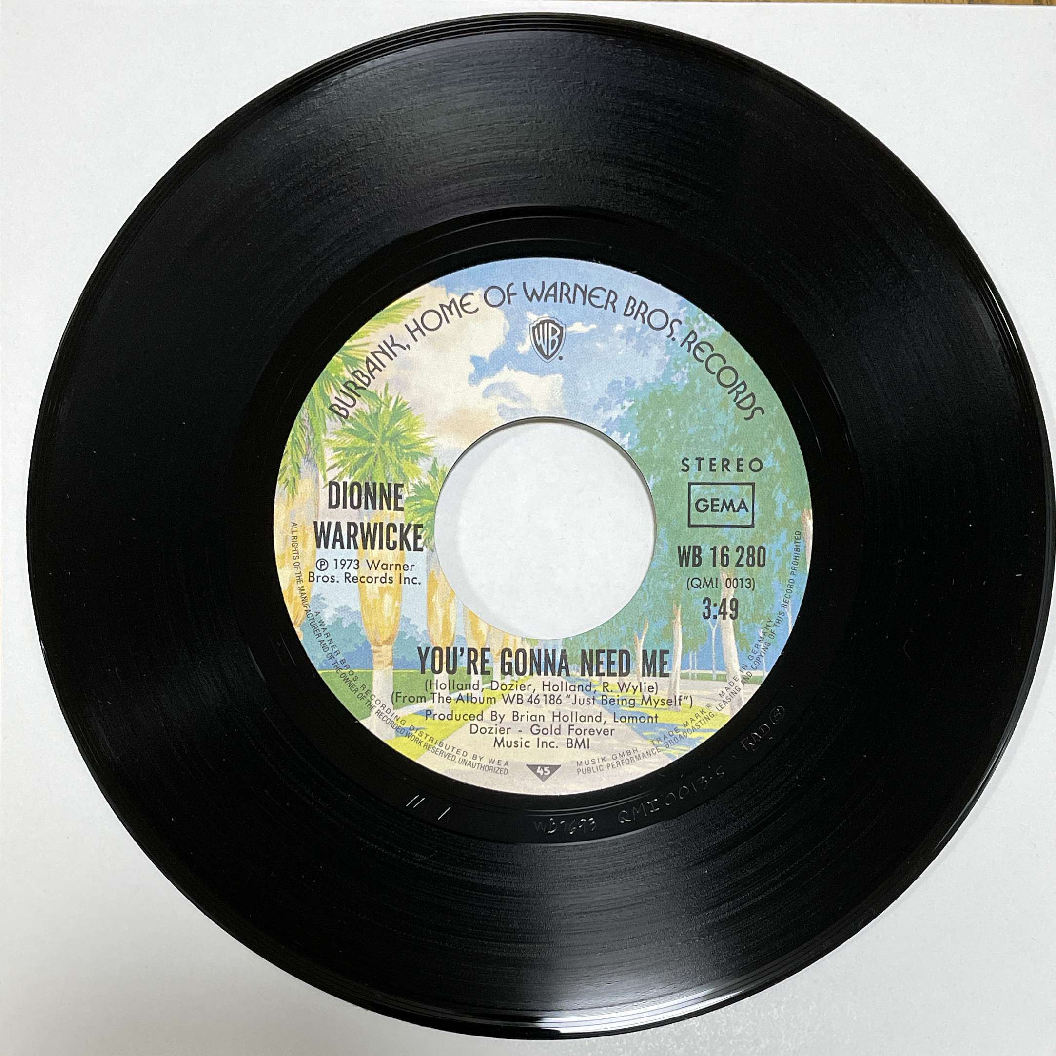 Dionne Warwicke – You're Gonna Need Me / (I'm) Just Being Myself ( Warner Bros. Records Germany ) 7inch