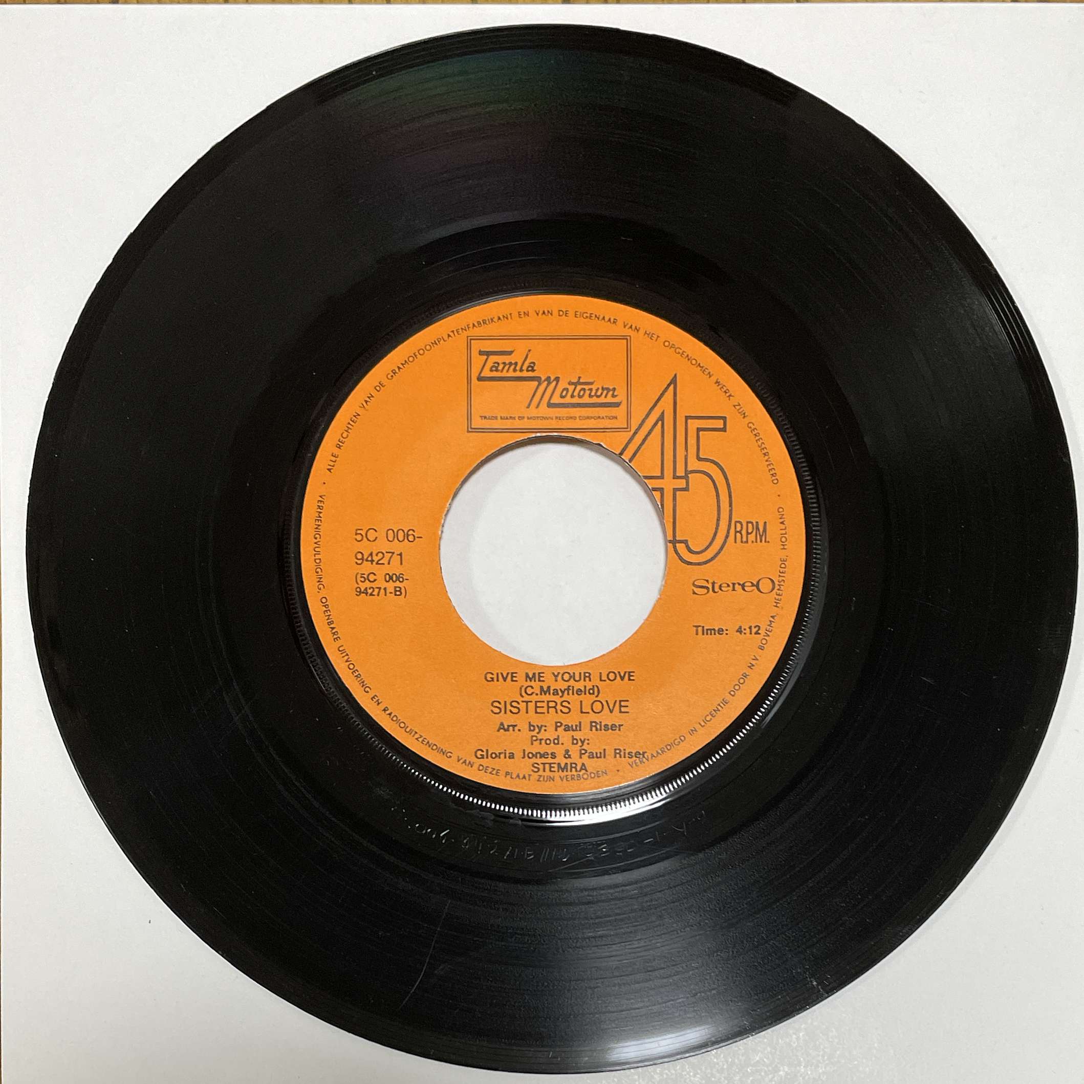 Sisters Love - Give Me Your Love / (I Could Never Make) A Better Man Than You ( Tamla Motown Netherlands ‎) 45 PS