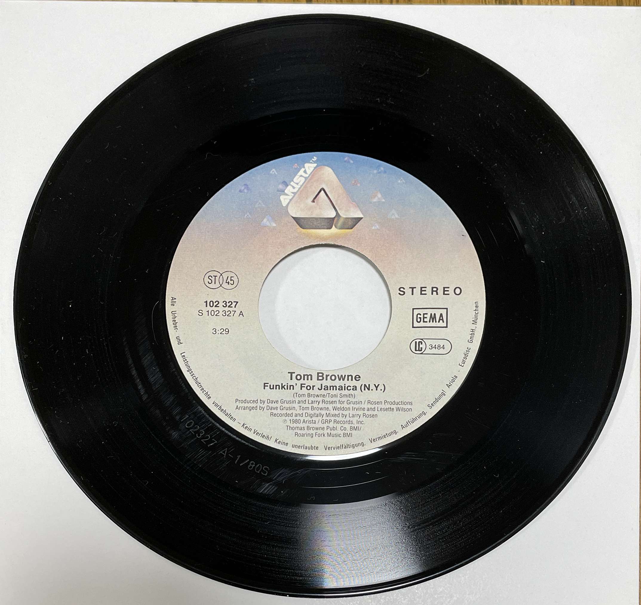 Tom Browne – Funkin' For Jamaica N.Y. ( Arista Germany ‎) 45 PS